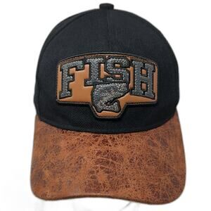Black Eagle Baseball Cap Black Brown One Size Faux Leather Visor FISH Patch Hat